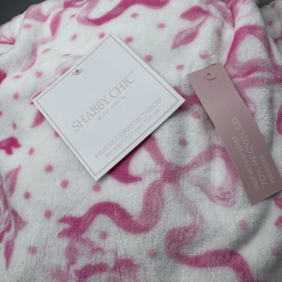 Shabby Chic Pink Floral Coquette Bow Roses Soft Microfleece Throw Blanket 50x60 - Picture 3 of 7